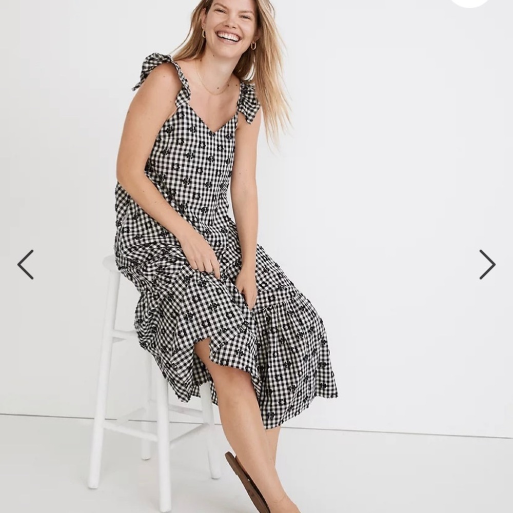 Madewell Ruffle Tent Midi dress in gingham
